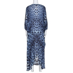 Pre Owned Roberto Cavalli Blue Animal Print Silk Kaftan Dress M