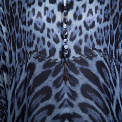 Pre Owned Roberto Cavalli Blue Animal Print Silk Kaftan Dress M