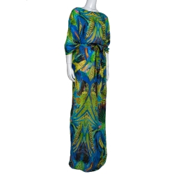 Pre Owned Roberto Cavalli Multicolor Floral Print Silk Kaftan Dress L