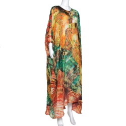 Pre Owned Roberto Cavalli Multicolor Abstract Print Silk Kaftan Dress L
