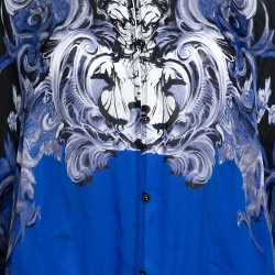 مملوكة مسبقًا Roberto Cavalli Blue & Black Abstract Print Silk Maxi Dress L