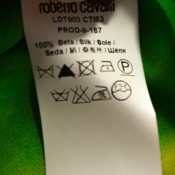 Pre Owned Roberto Cavalli Green Wave Print Silk Maxi Dress M