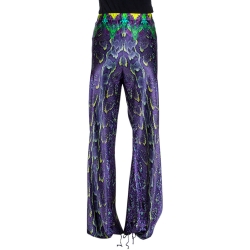 مملوكة مسبقًا Roberto Cavalli Purple Tropical Snake Printed Silk Pants L 