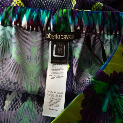 مملوكة مسبقًا Roberto Cavalli Purple Tropical Snake Printed Silk Pants L 
