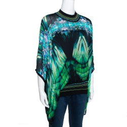 Pre Owned توب قفطان روبرتو كافالي حواف تريكو حرير مطبوع متعدد الألوان كبير (لارج)
