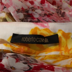 Pre Owned Roberto Cavalli Off White Floral Print Silk Sheer Blouse L