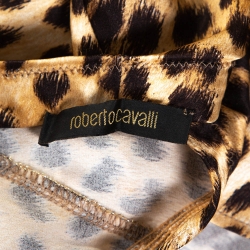 مملوكة مسبقًا Roberto Cavalli Beige Satin Leopard Print Maxi Skirt L