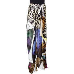 مملوكة مسبقًا Roberto Cavalli Multicolor Butterfly Print Silk Palazzo Pants L