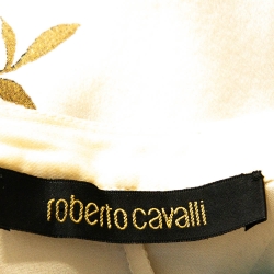 Pre Owned Roberto Cavalli Cream Floral Shimmer Print Silk Ruched Blouse L