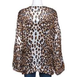 مملوكة مسبقًا Roberto Cavalli Black Animal Print Silk Sheer Kaftan Top M