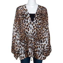 مملوكة مسبقًا Roberto Cavalli Black Animal Print Silk Sheer Kaftan Top M