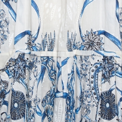 Pre Owned Roberto Cavalli Blue Printed Cotton Gathered Maxi Dress L