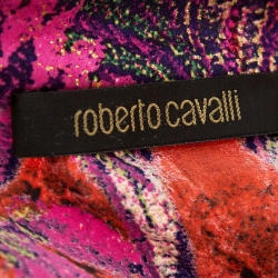 Pre Owned Roberto Cavalli Magenta Abstract Foil Printed Plisse Silk Shirt L 