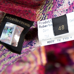 Pre Owned Roberto Cavalli Magenta Abstract Foil Printed Plisse Silk Shirt L 