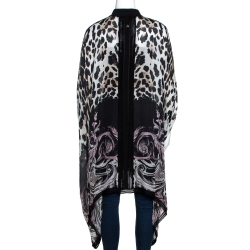 Pre Owned Roberto Cavalli Multicolor Animal Printed Silk Short Kaftan Dress M