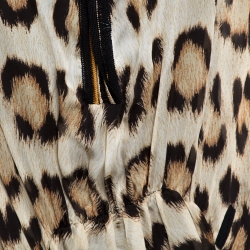 مملوكة مسبقًا Roberto Cavalli Beige Leopard Printed Silk & Knit Trim Kaftan Top M