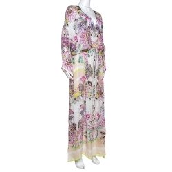 مملوكة مسبقًا Roberto Cavalli White Floral Print Silk Sheer Maxi Kaftan L