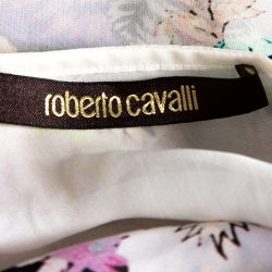 مملوكة مسبقًا Roberto Cavalli White Floral Print Silk Sheer Maxi Kaftan L