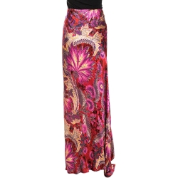 Pre Owned تنورة ماكسي روبرتو كافالي حرير مطبوع مقاس كبير (لارج)