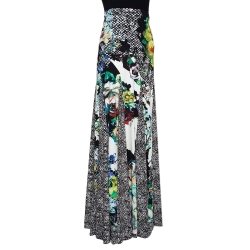 Pre Owned Roberto Cavalli Multicolor Printed Stretch Jersey Elasticised Waist Maxi Skirt L