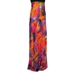 Pre Owned تنورة ماكسي روبرتو كافالي حرير تويل طباعة تجريدية ريس مقاس كبير (لارج)