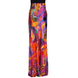 Pre Owned تنورة ماكسي روبرتو كافالي حرير تويل طباعة تجريدية ريس مقاس كبير (لارج)