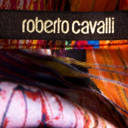 Pre Owned تنورة ماكسي روبرتو كافالي حرير تويل طباعة تجريدية ريس مقاس كبير (لارج)