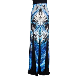 Pre Owned Roberto Cavalli Multicolor Printed Jersey and Mesh Panelled Maxi Skirt L