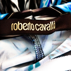 Pre Owned Roberto Cavalli Multicolor Printed Jersey and Mesh Panelled Maxi Skirt L