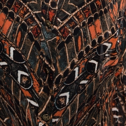 Pre Owned Roberto Cavalli Multicolor Abstract Printed Silk Ruffled Shirt L