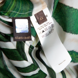 Pre Owned Roberto Cavalli Green Printed Silk Front Tie Detail Sheer Top M