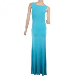 Pre Owned Roberto Cavalli Blue Stretch Long Dress M