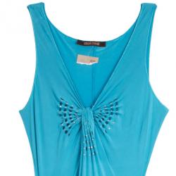 Pre Owned Roberto Cavalli Blue Stretch Long Dress M