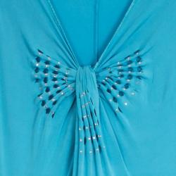 Pre Owned Roberto Cavalli Blue Stretch Long Dress M