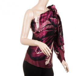 Pre Owned Roberto Cavalli Magenta Silk One Shoulder Top