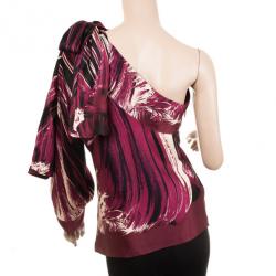 Pre Owned Roberto Cavalli Magenta Silk One Shoulder Top