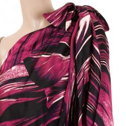 Pre Owned Roberto Cavalli Magenta Silk One Shoulder Top