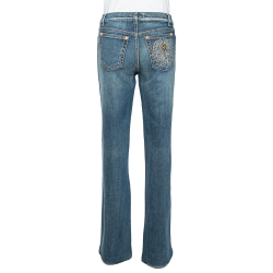 Pre Owned Roberto Cavalli Indigo Medium Wash Denim Embellished Straight Fit Jeans L