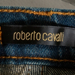 Pre Owned Roberto Cavalli Indigo Medium Wash Denim Embellished Straight Fit Jeans L