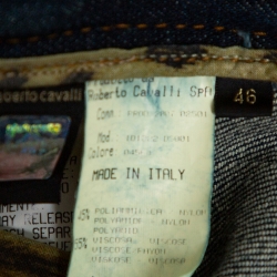 Pre Owned Roberto Cavalli Indigo Medium Wash Denim Embellished Straight Fit Jeans L