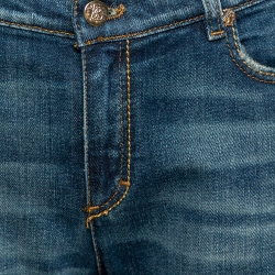 Pre Owned Roberto Cavalli Indigo Medium Wash Denim Embellished Straight Fit Jeans L