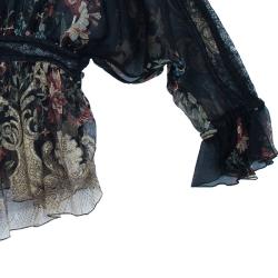 Pre Owned Roberto Cavalli Floral Silk Chiffon Blouse