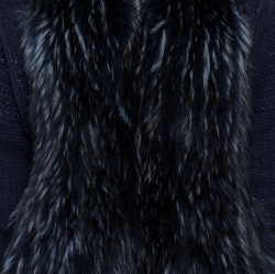 Pre Owned Roberto Cavalli Navy Blue Wool Knit Fur Lined Cardigan L