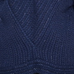 Pre Owned Roberto Cavalli Navy Blue Wool Knit Fur Lined Cardigan L