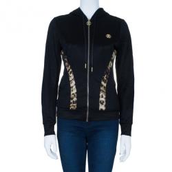Pre Owned Roberto Cavalli Black Leopard Print Hoodie M