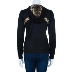 Pre Owned Roberto Cavalli Black Leopard Print Hoodie M