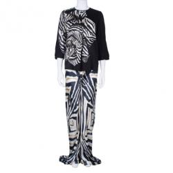 Pre Owned Roberto Cavalli Animal Print Silk Top And Trousers Set S/M