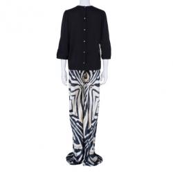 Pre Owned Roberto Cavalli Animal Print Silk Top And Trousers Set S/M
