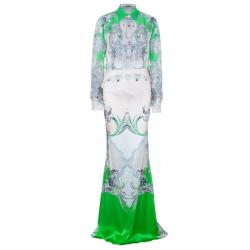 Roberto Cavalli Abstract Silk Chiffon Top And Skirt Set M/S
