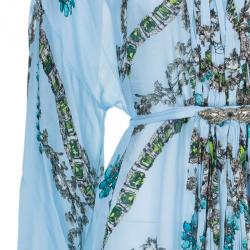 Pre Owned Roberto Cavalli Blue Floral Silk Chiffon Kaftan Top S